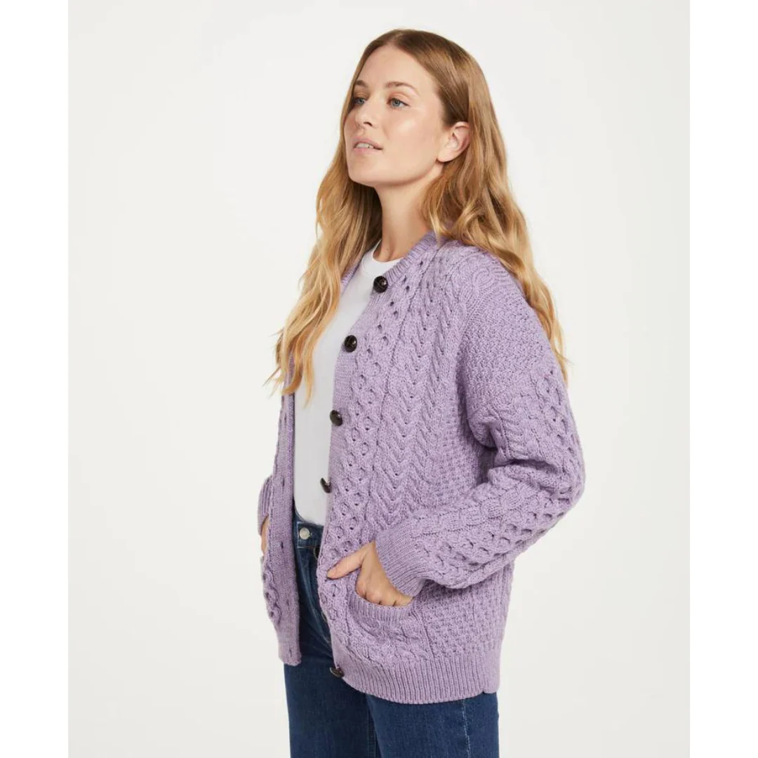 Ladies Aran Lumber Lilac Cardigan - Image 3