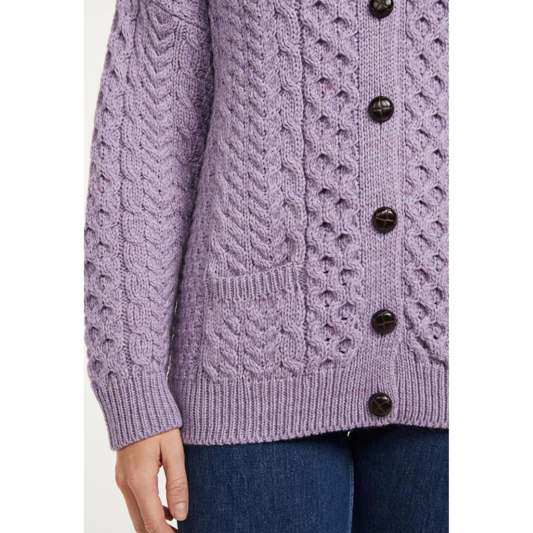 Ladies Aran Lumber Lilac Cardigan - Image 4