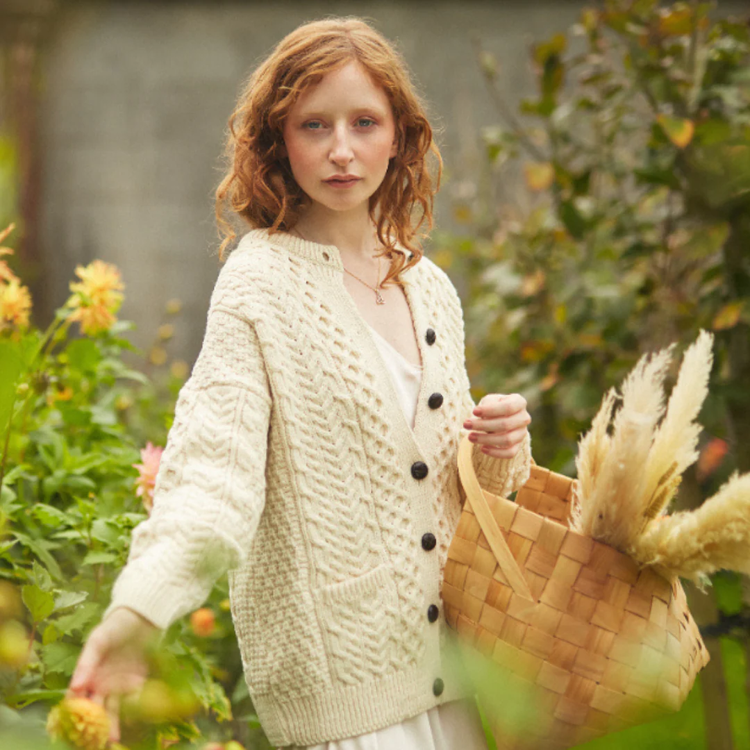 Ladies Aran Lumber Natural Cardigan - Image 2