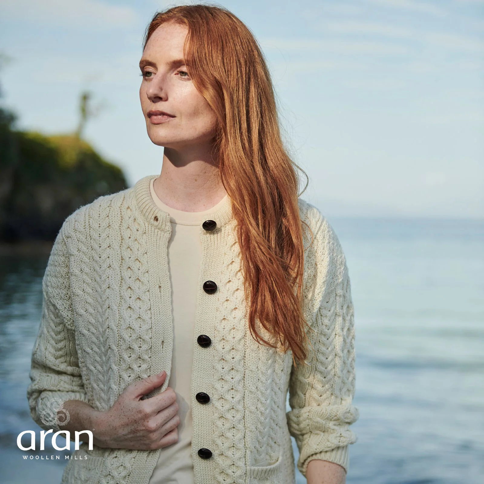 Ladies Aran Lumber Natural Cardigan - Image 3