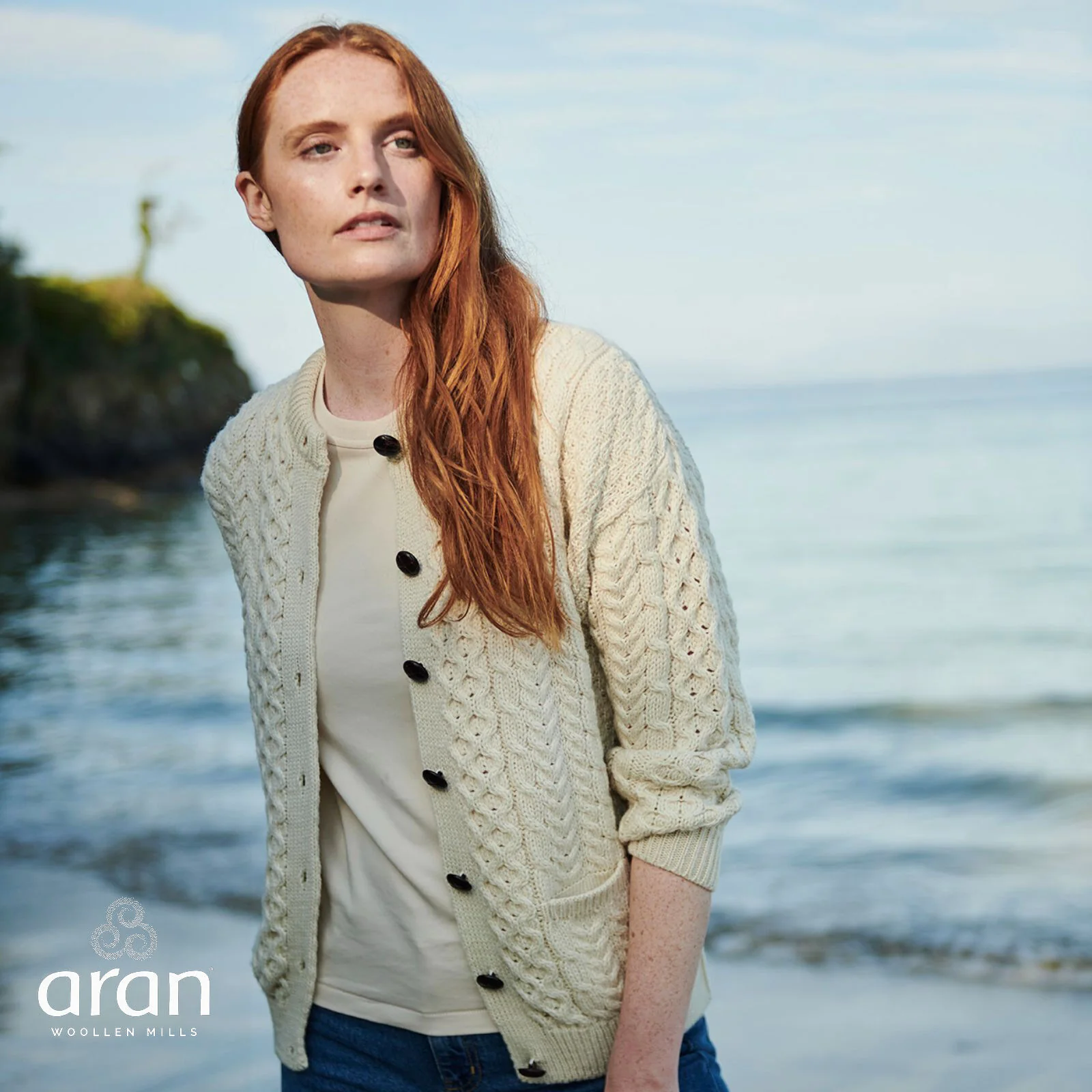 Ladies Aran Lumber Natural Cardigan - Image 4
