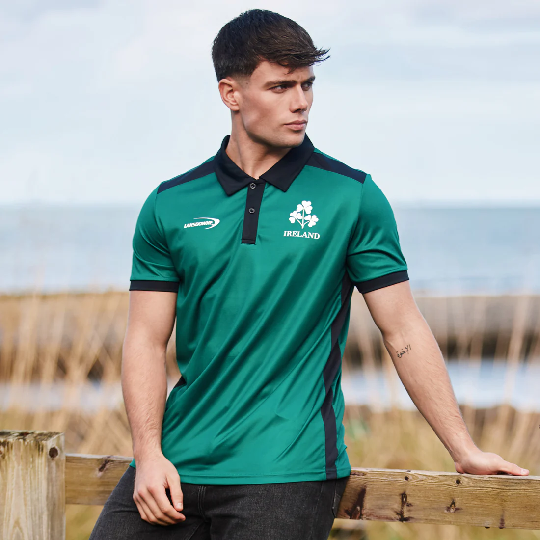 Lansdowne Ireland Green and Black Men’s Performance Polo Shirt - Image 2