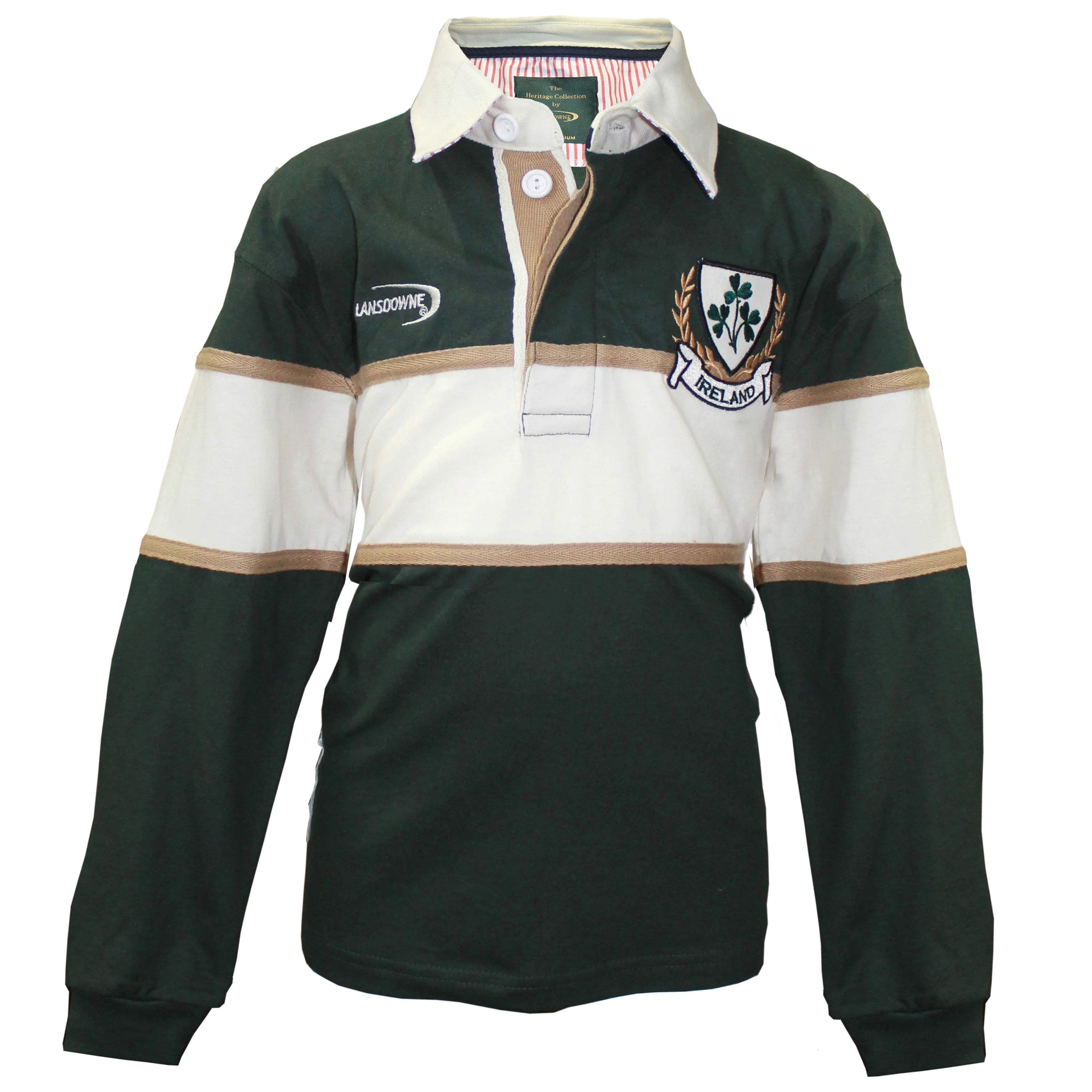 Lansdowne Kids Long Sleeve Green and Natural Rugby Shirt