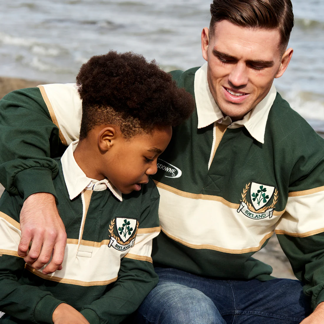 Lansdowne Kids Long Sleeve Green and Natural Rugby Shirt - Image 6