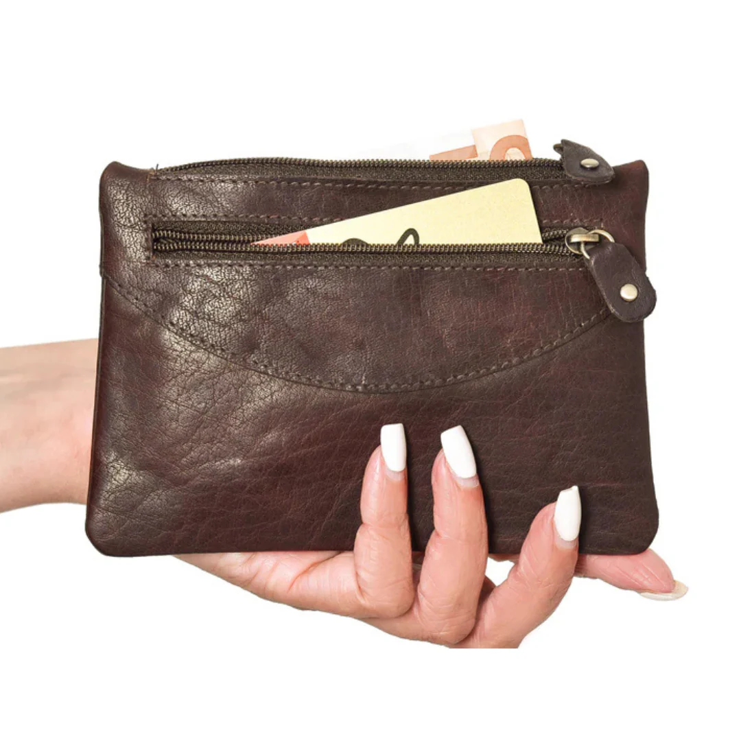 Leather 3 Zipper Brown Purse - Image 2