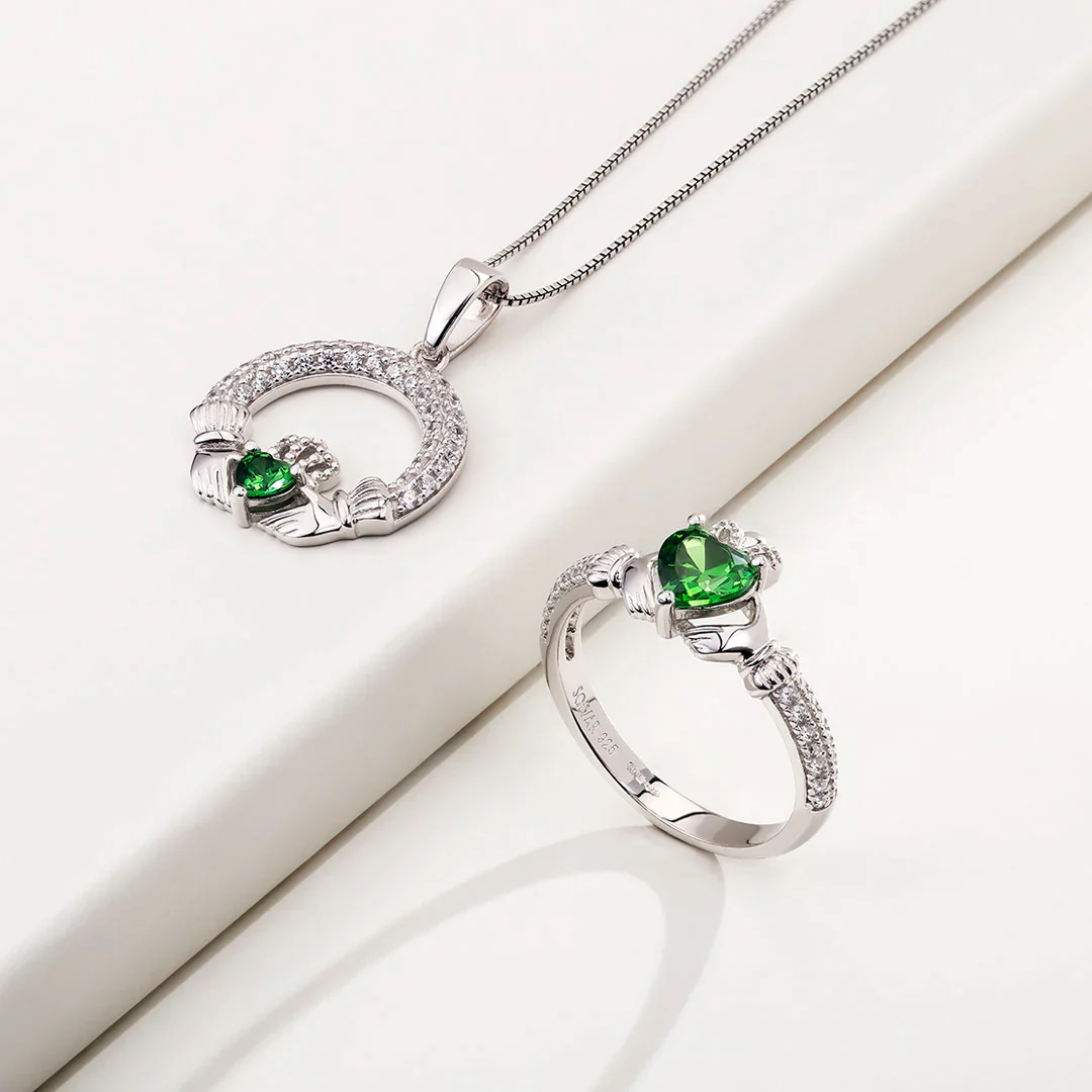 May Birthstone Emerald Claddagh Ring - Image 3