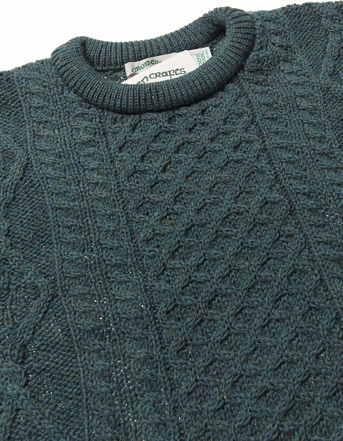 Men's Aran Cable Knit Crew Neck Moss Green Jumper - Image 4