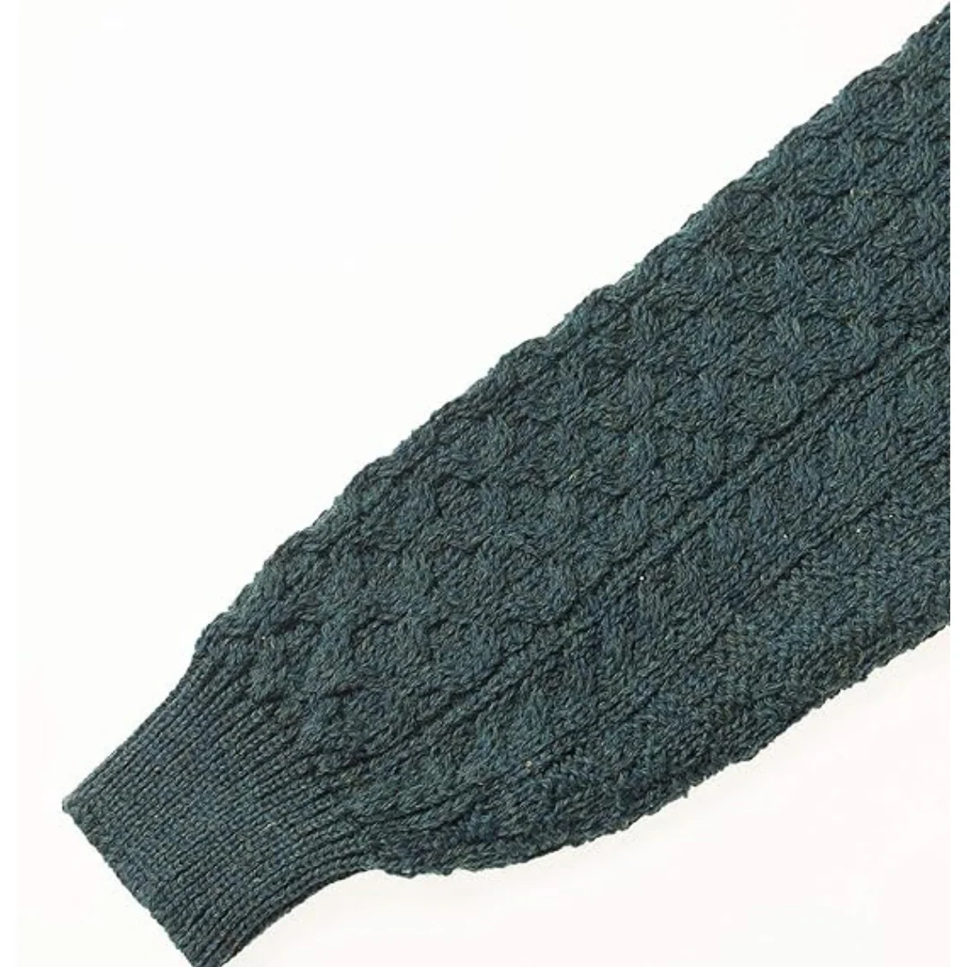 Men's Aran Cable Knit Crew Neck Moss Green Jumper - Image 5