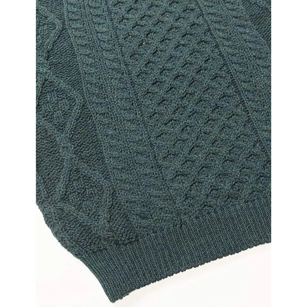 Men's Aran Cable Knit Crew Neck Moss Green Jumper - Image 6