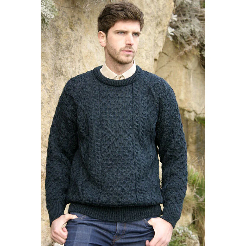 Men's Aran Crew Neck Blackwatch Jumper - Image 3