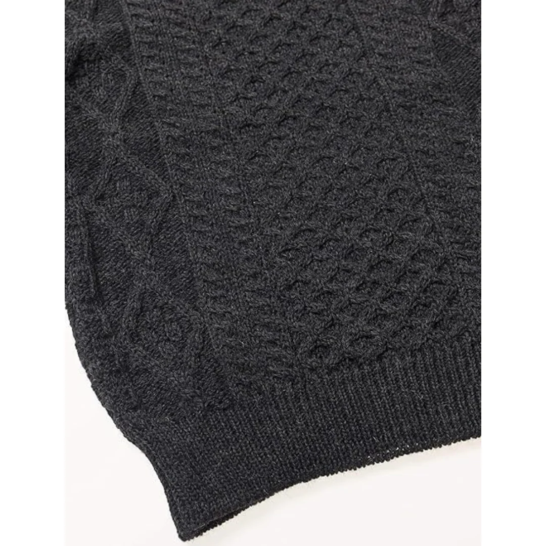 Men's Aran Crew Neck Charcoal Jumper - Image 4
