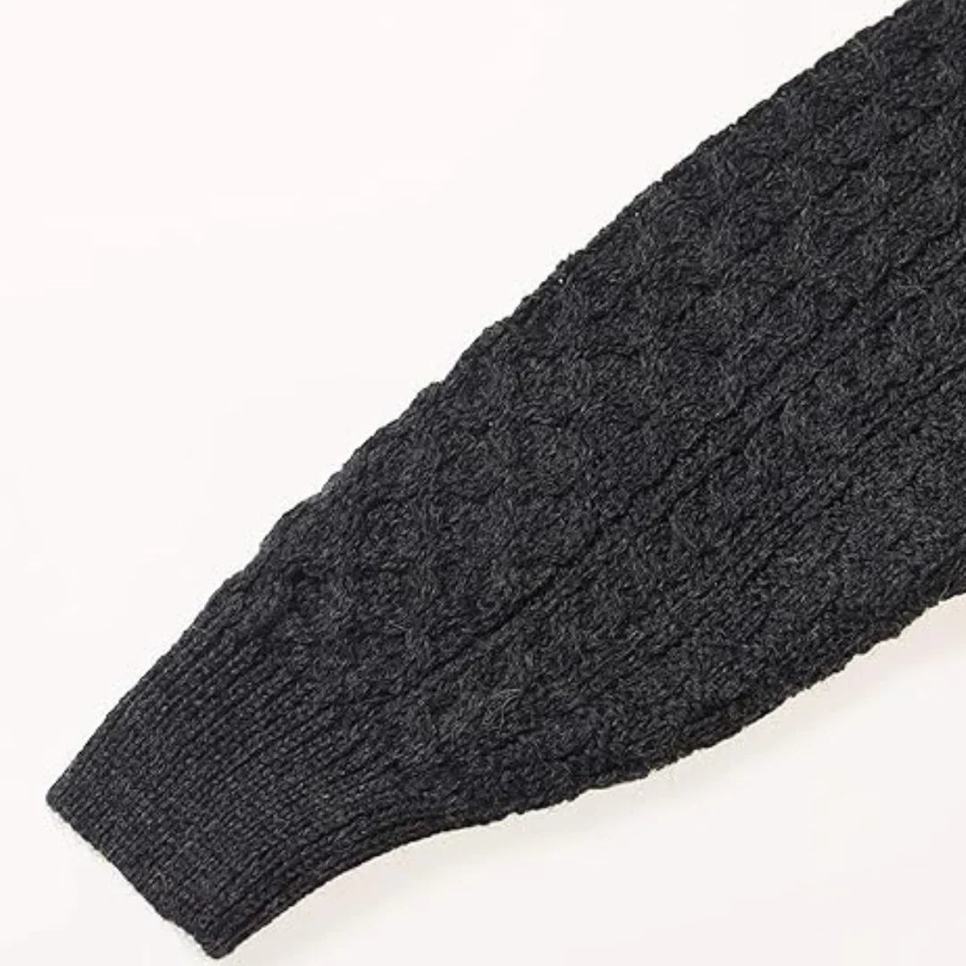 Men's Aran Crew Neck Charcoal Jumper - Image 5