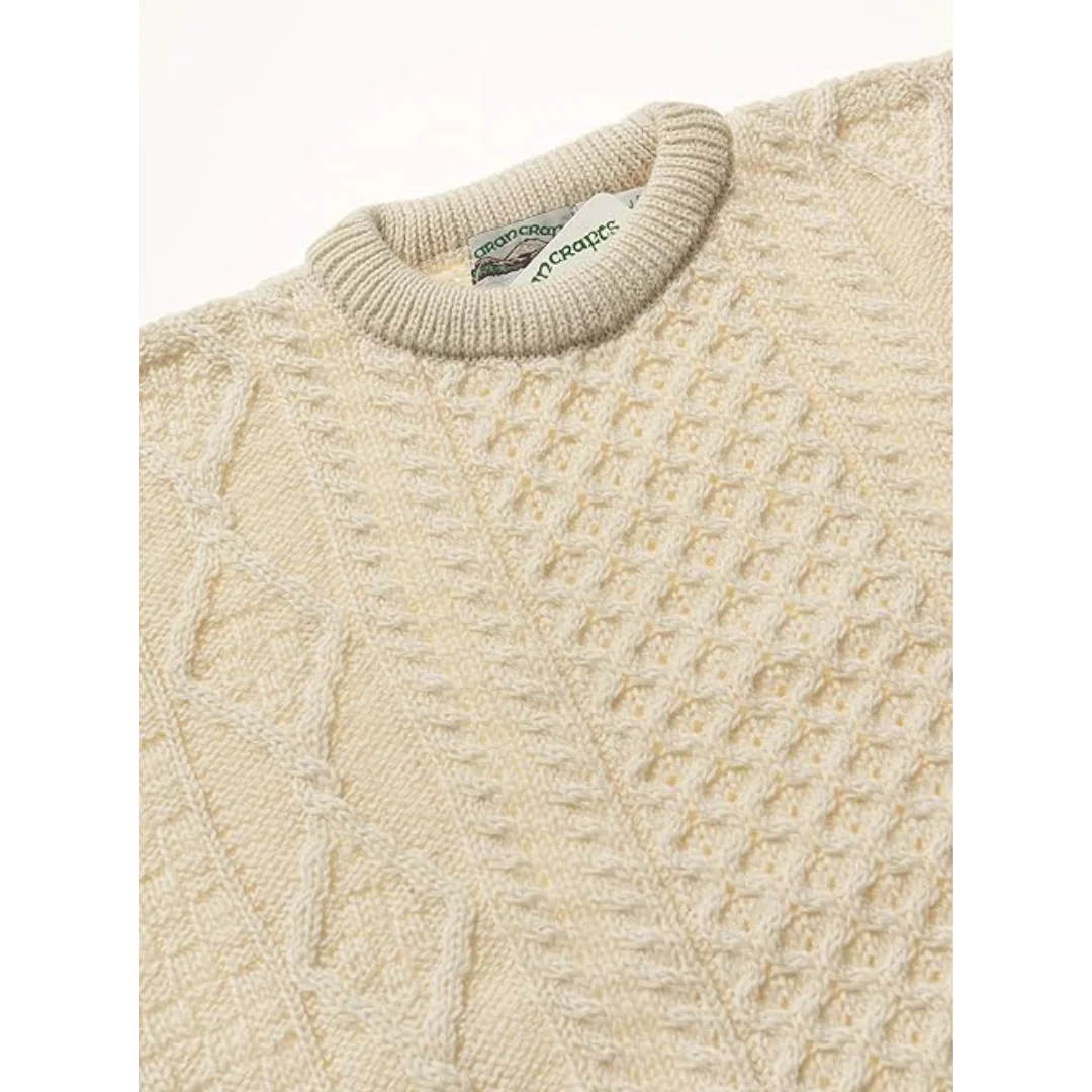 Men's Aran Crew Neck Natural Jumper - Image 4