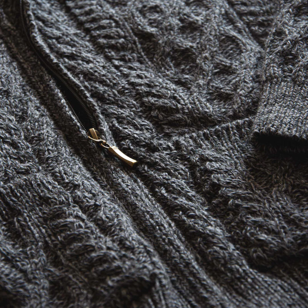 Men's Aran Full Zip Charcoal Cardigan - Image 6
