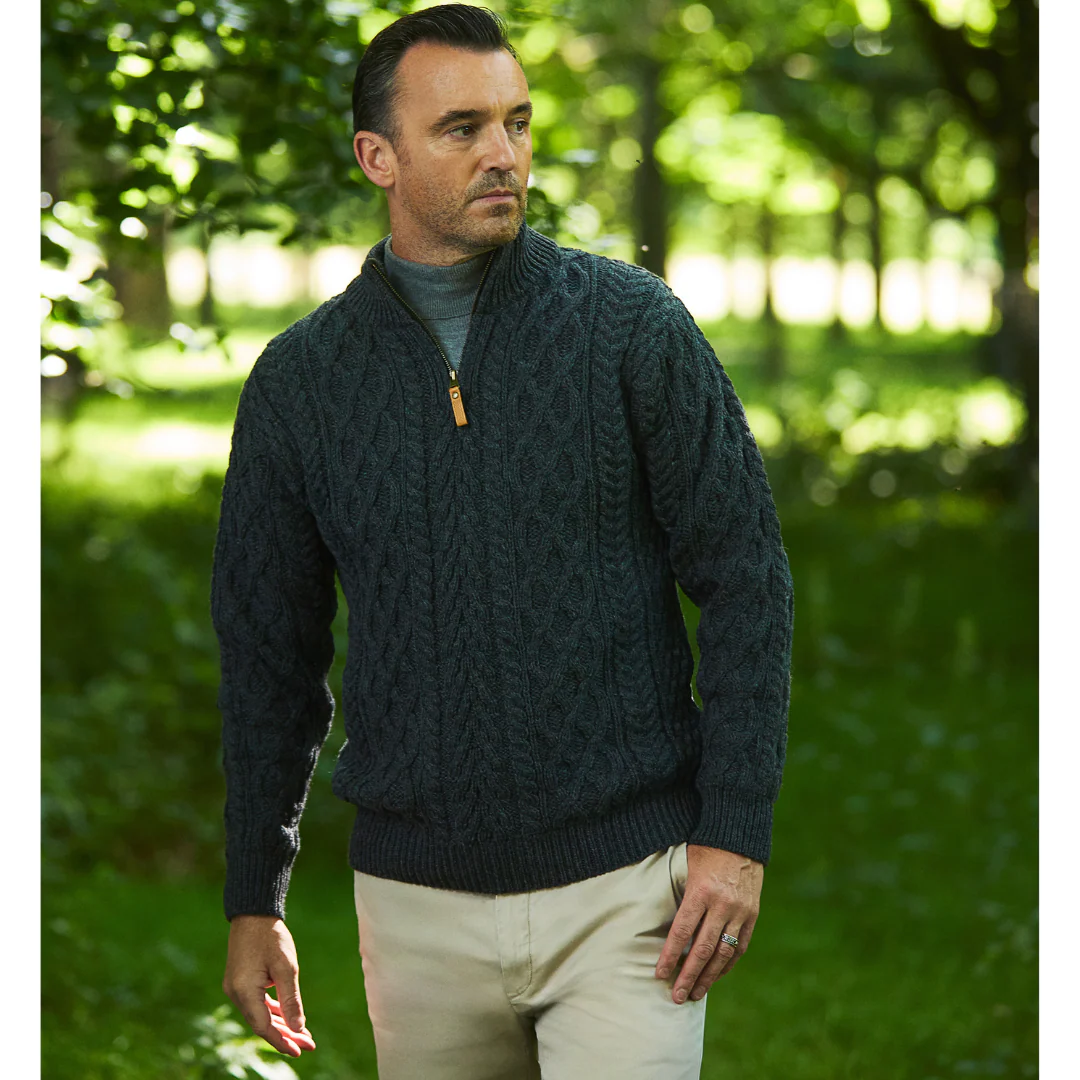 Men's Aran Half Zip Charcoal Jumper - Image 2