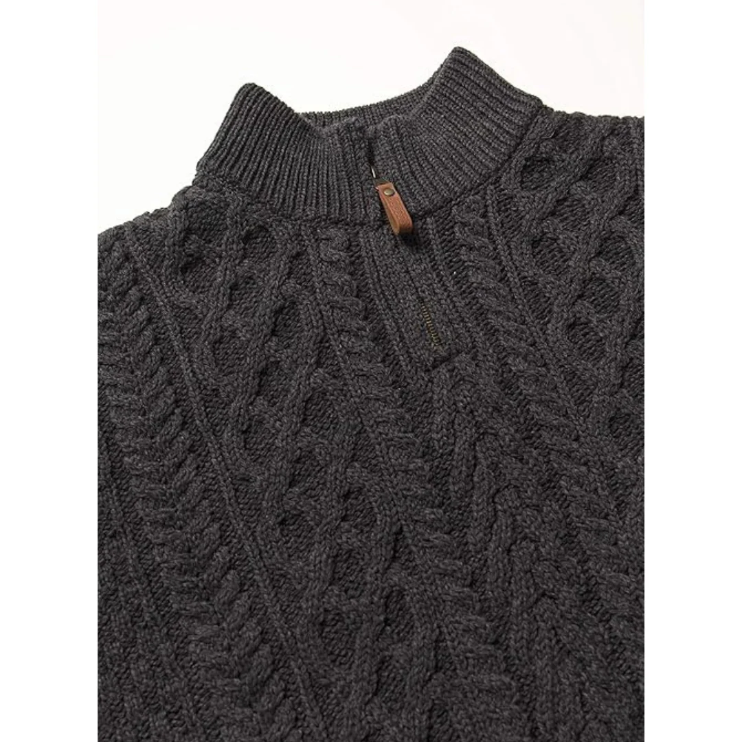 Men's Aran Half Zip Charcoal Jumper - Image 3