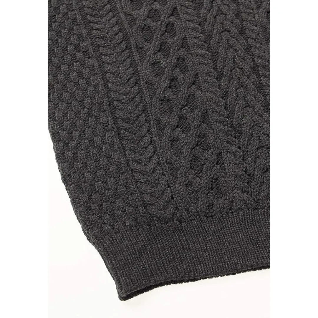 Men's Aran Half Zip Charcoal Jumper - Image 4