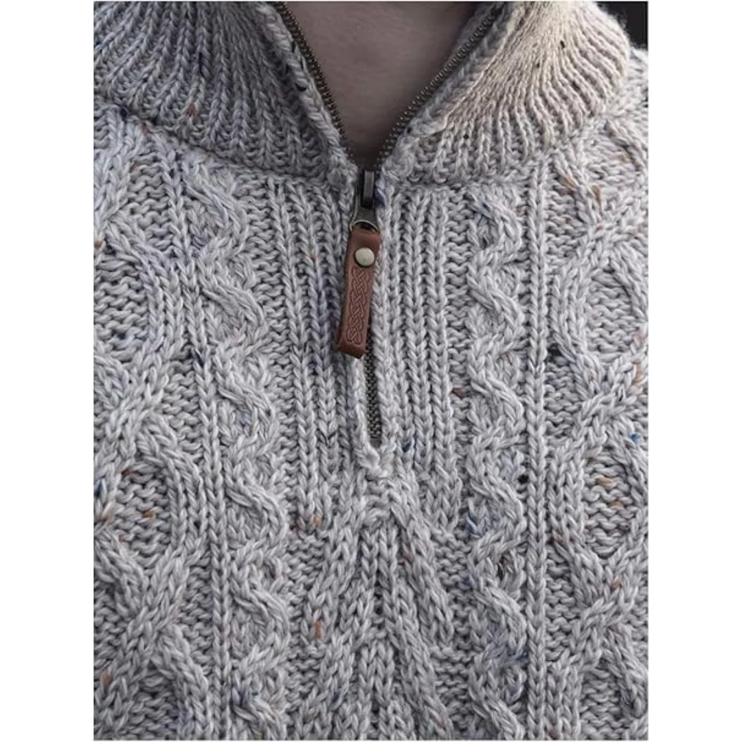 Men's Aran Half Zip Oatmeal Jumper - Image 3