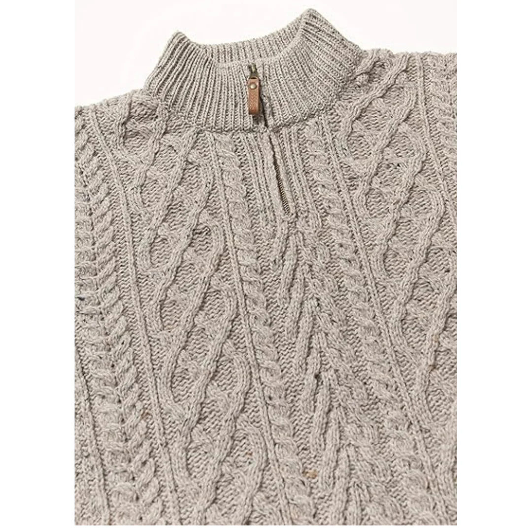 Men's Aran Half Zip Oatmeal Jumper - Image 4