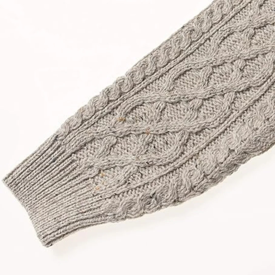 Men's Aran Half Zip Oatmeal Jumper - Image 6