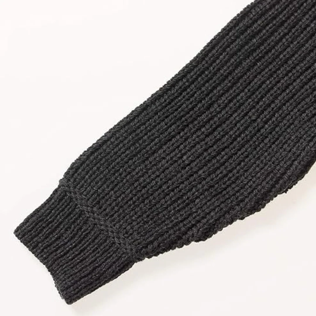 Mens Aran Knit Ribbed Charcoal Cardigan - Image 5