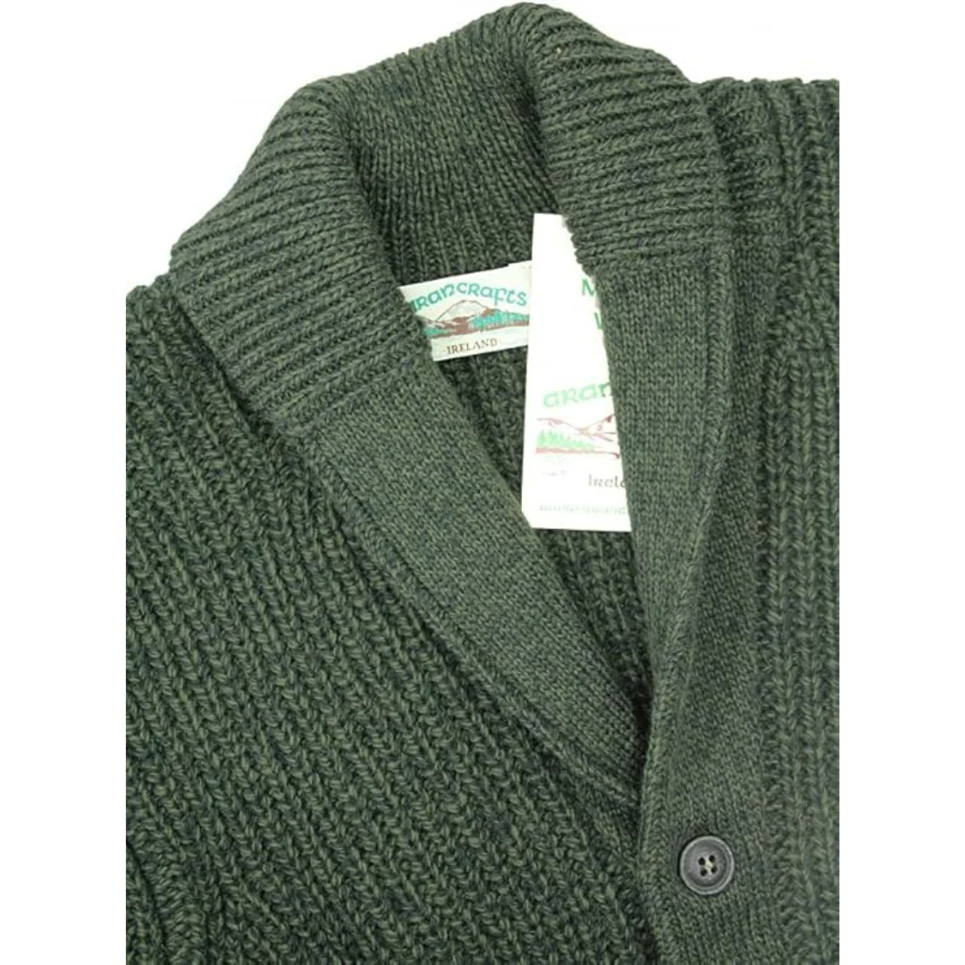 Men's Aran Knit Ribbed Green Cardigan - Image 4