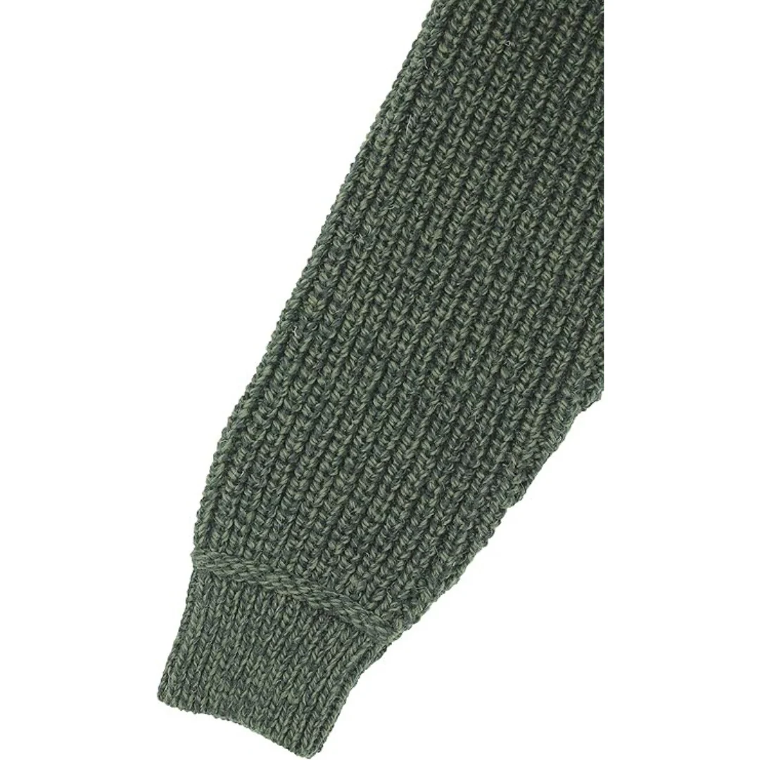 Men's Aran Knit Ribbed Green Cardigan - Image 5