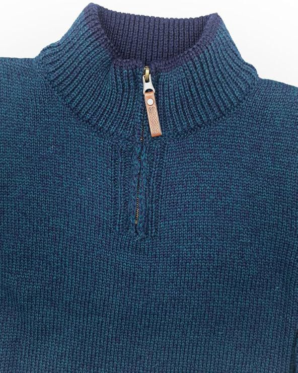 Men's Aran Quarter Zip Wool Blackwatch Jumper - Image 3