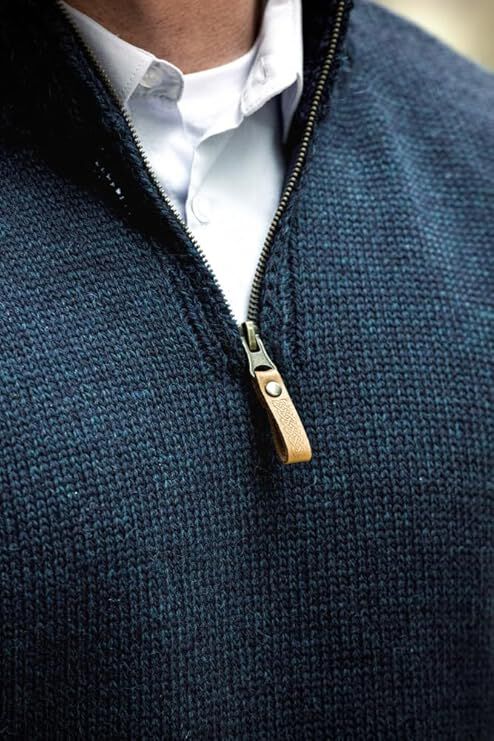 Men's Aran Quarter Zip Wool Blackwatch Jumper - Image 6