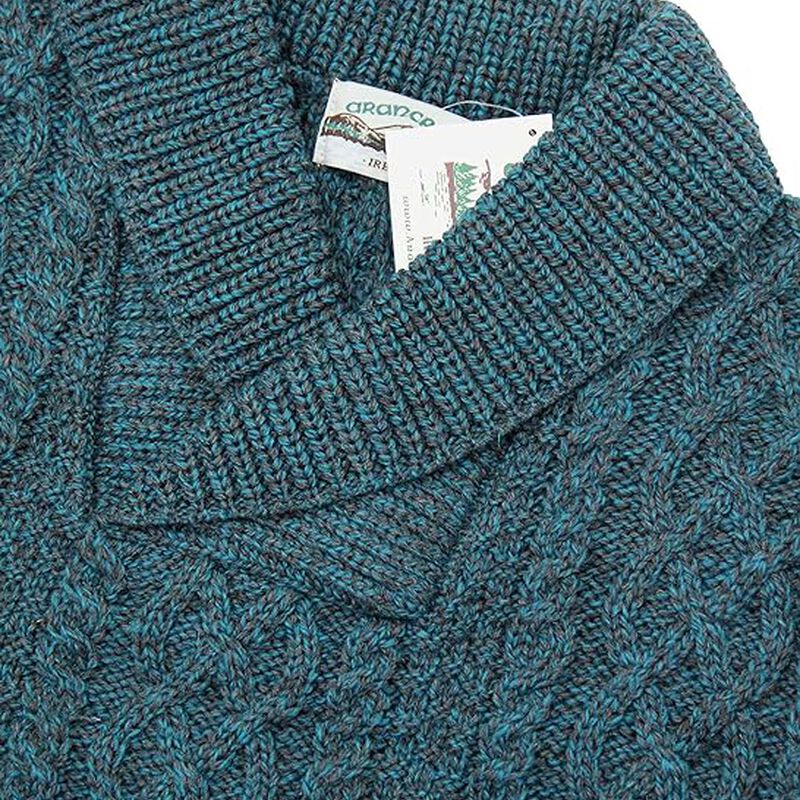 Men's Bunratty Shawl Collar Aran Jumper Peacock - Image 4