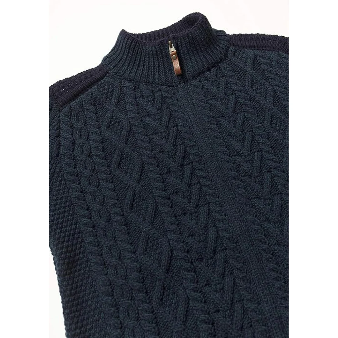 Men's Cable Knit Shoulder Patch Blackwatch Zip Cardigan - Image 4