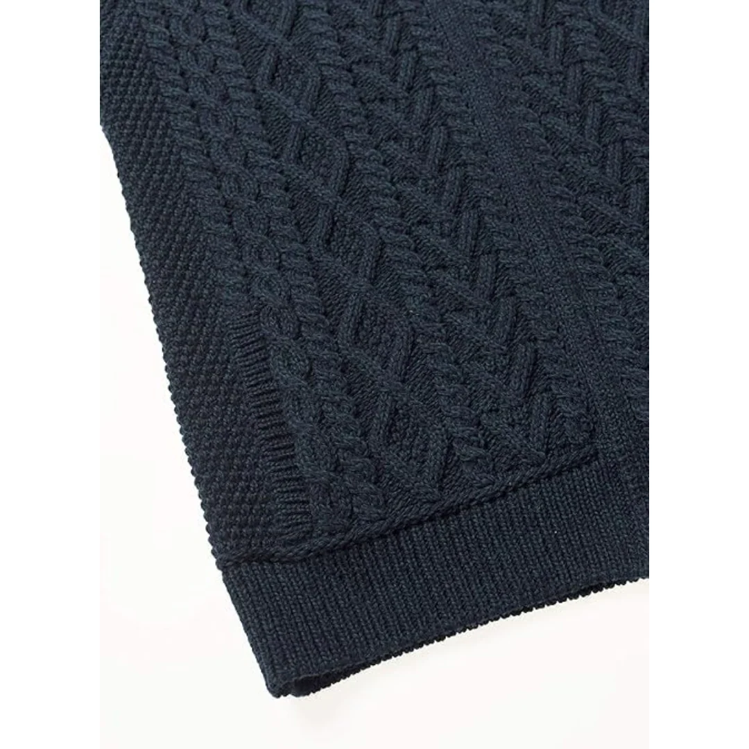 Men's Cable Knit Shoulder Patch Blackwatch Zip Cardigan - Image 5