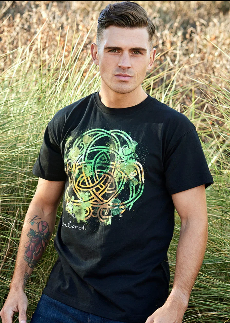 Men's Coloured Celtic Knot Black T-Shirt - Image 2