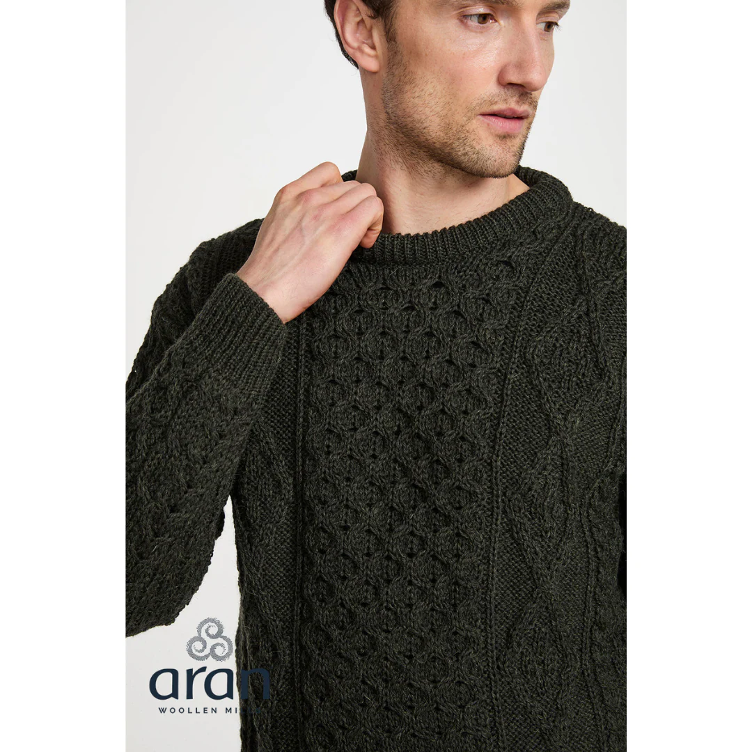 Men's Crewneck Worsted Aran Wool Charcoal Jumper - Image 2