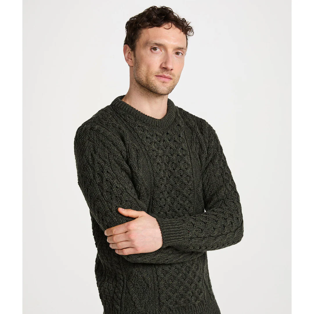 Men's Crewneck Worsted Aran Wool Charcoal Jumper - Image 3