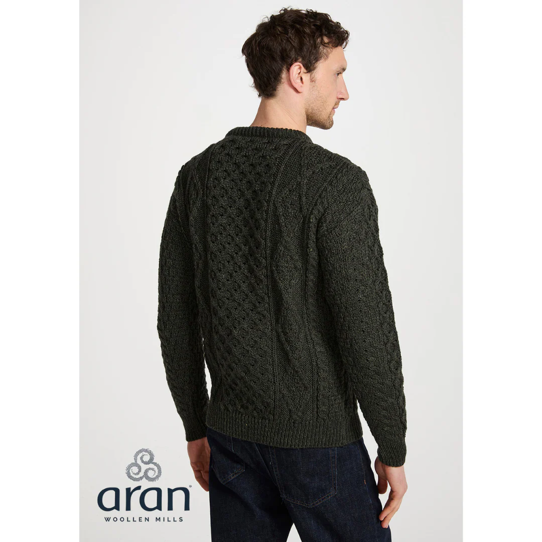 Men's Crewneck Worsted Aran Wool Charcoal Jumper - Image 4