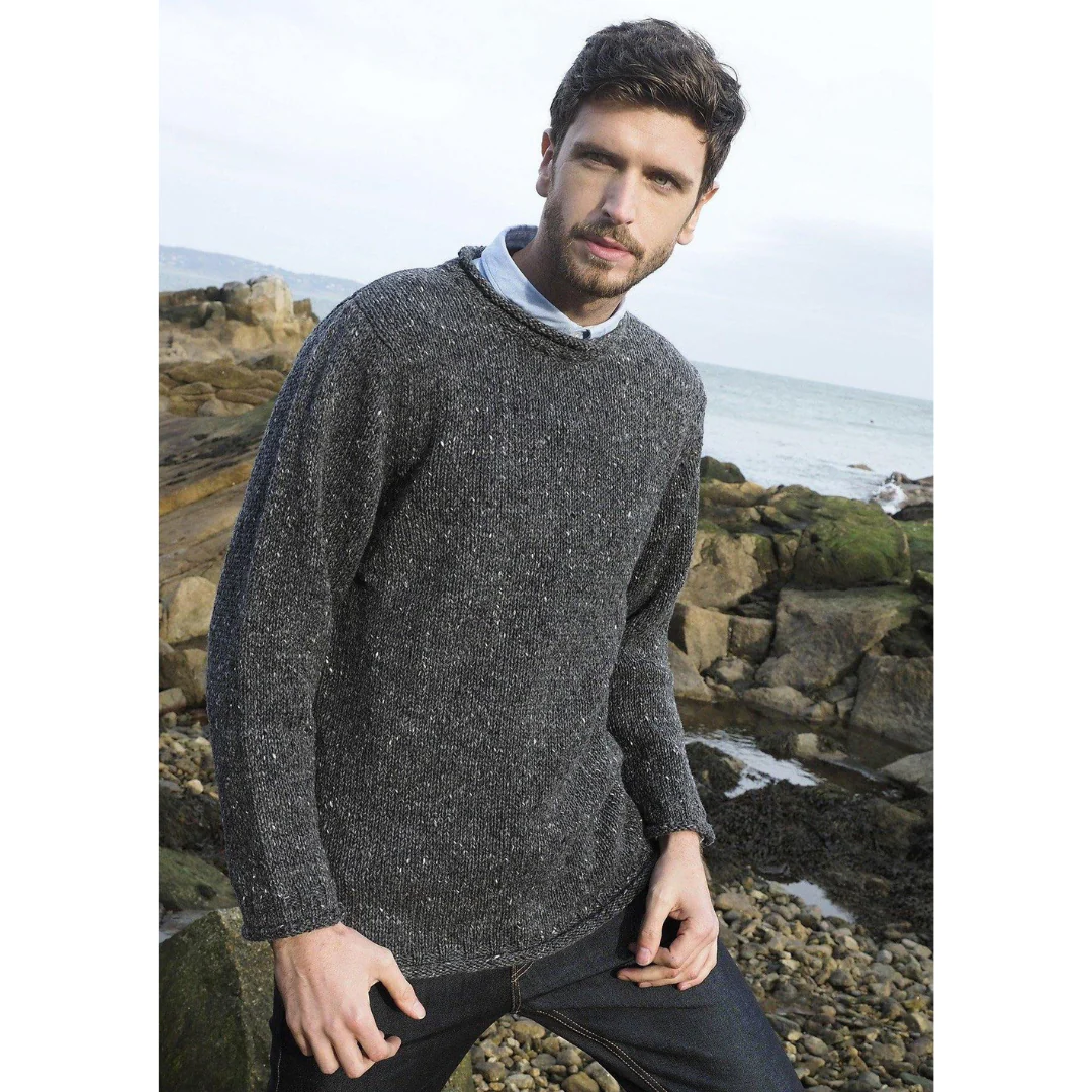 Men's Donegal Wool Curl Neck Charcoal Jumper - Image 2
