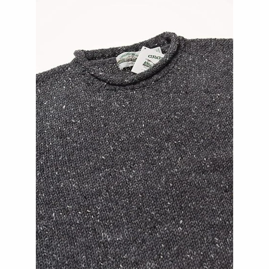Men's Donegal Wool Curl Neck Charcoal Jumper - Image 3