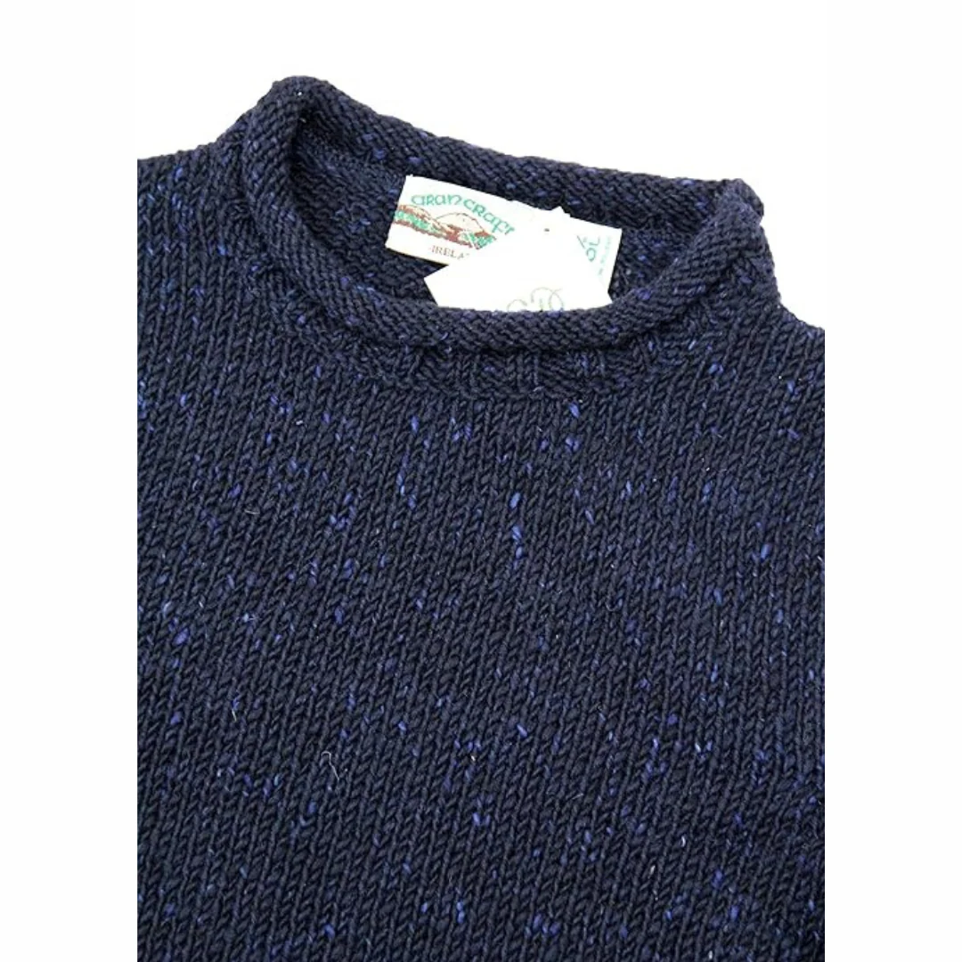 Men's Donegal Wool Curl Neck Navy Jumper - Image 4