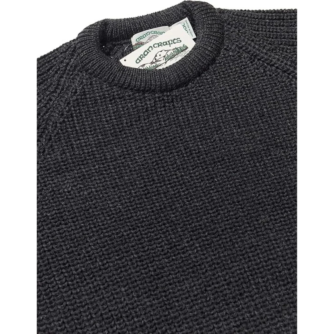 Men's Fisherman Ribbed Aran Charcoal Jumper - Image 4