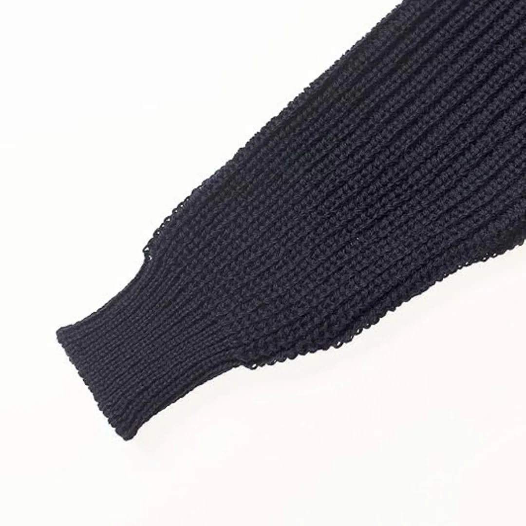 Men's Fisherman Ribbed Aran Navy Jumper - Image 5