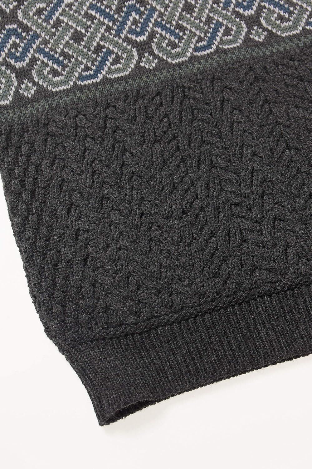 Men's Half Zip Celtic Jacquard Charcoal Aran Jumper - Image 5