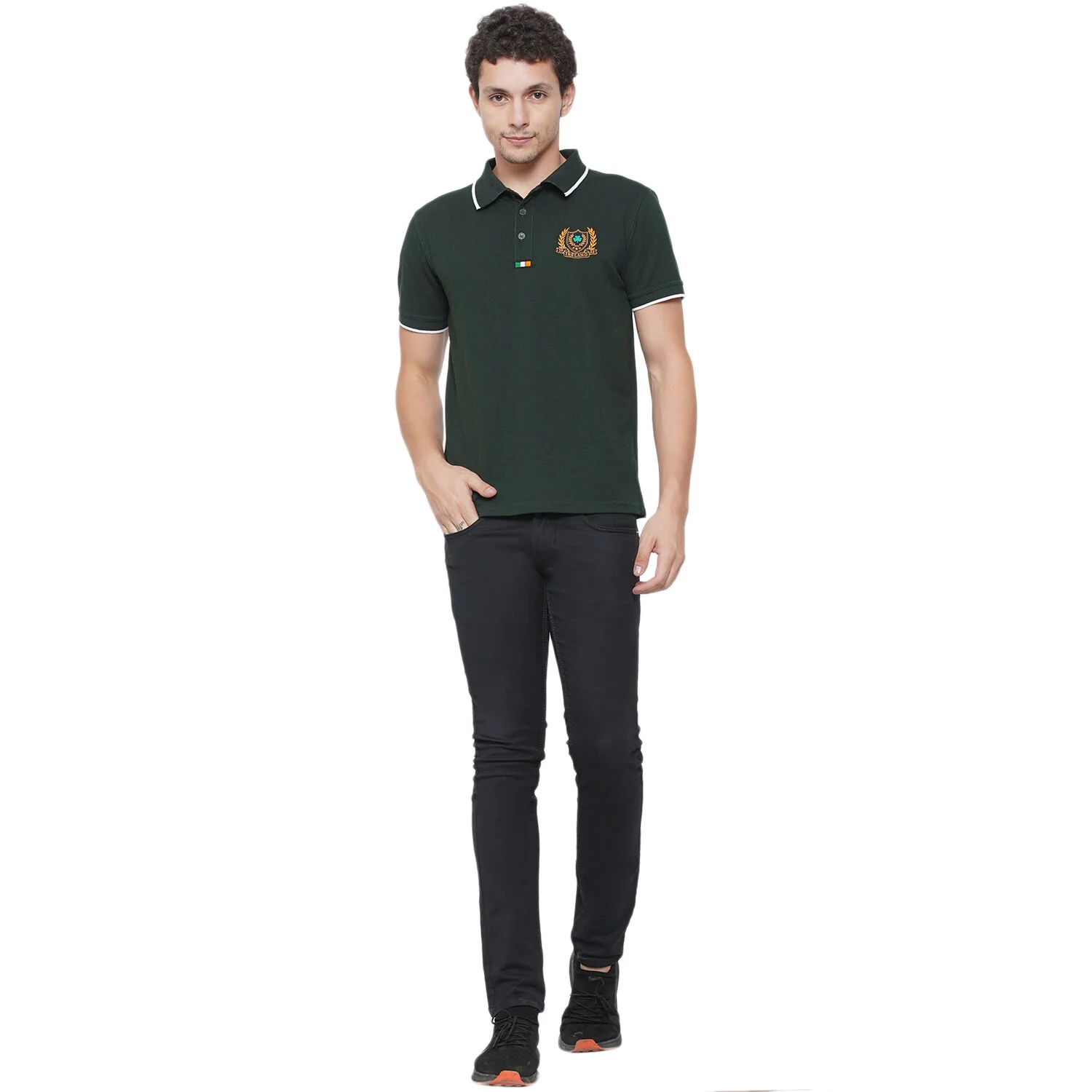 Mens Ireland Crest Polo Forest T-Shirt Green - Image 3