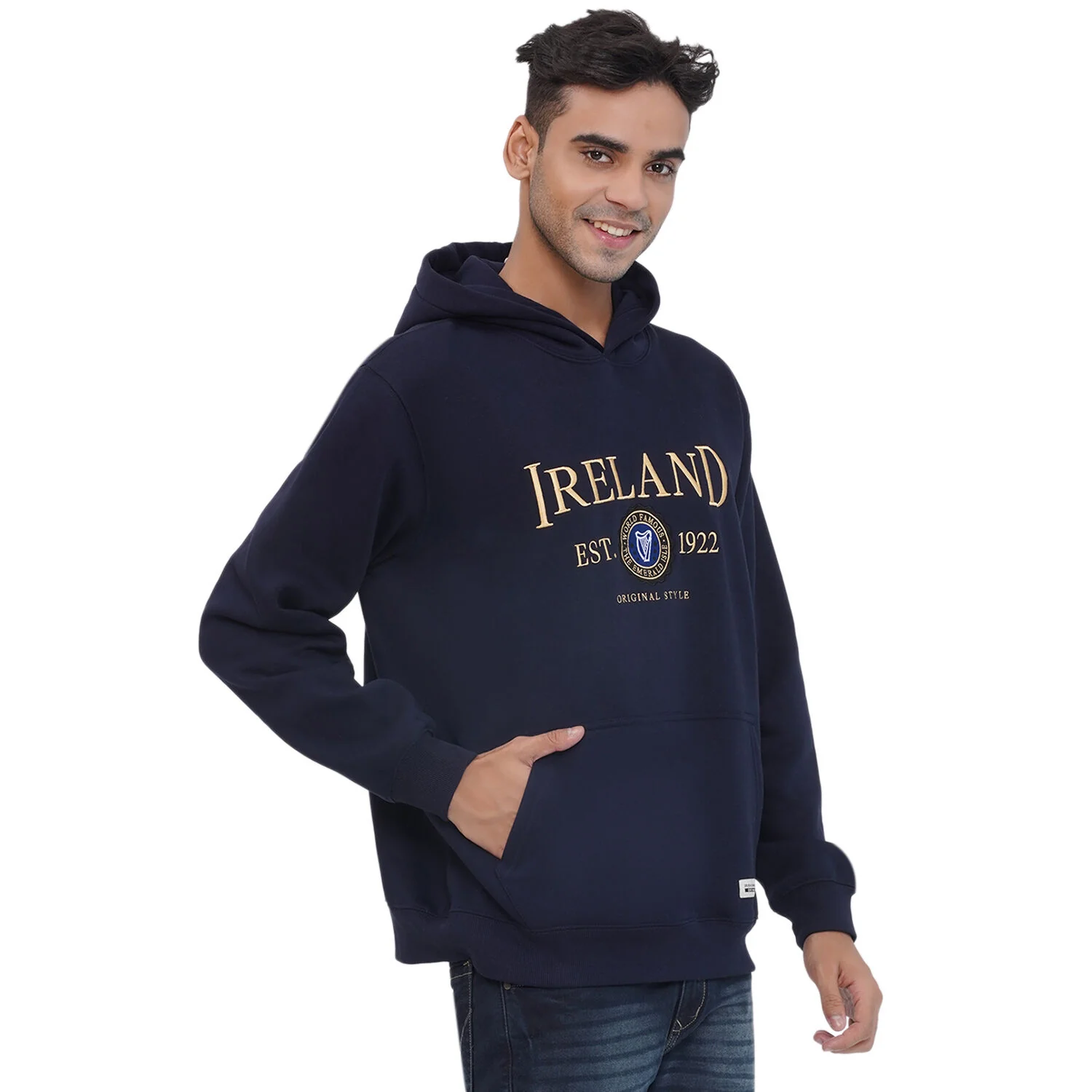 Mens Ireland Stamps Navy Blue Hoodie - Image 2