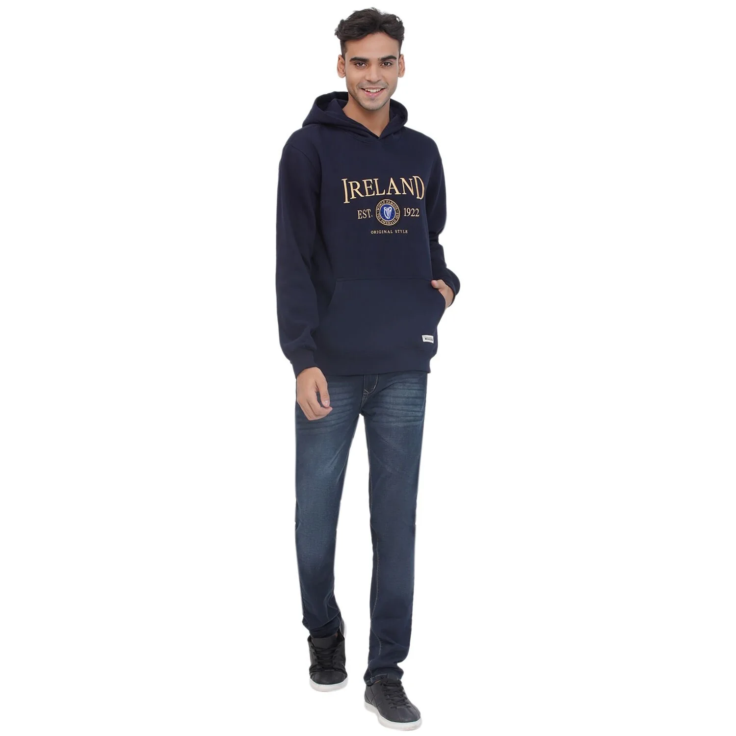 Mens Ireland Stamps Navy Blue Hoodie - Image 5