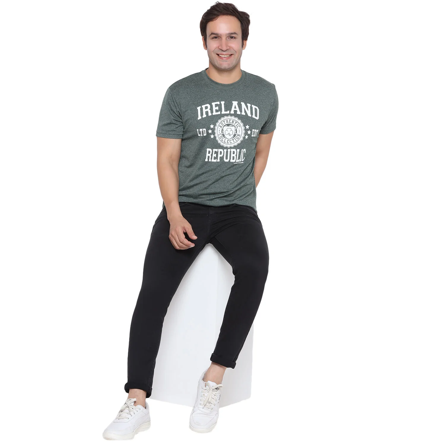Mens Ireland Stamps Stars T-shirt Green Melange - Image 3
