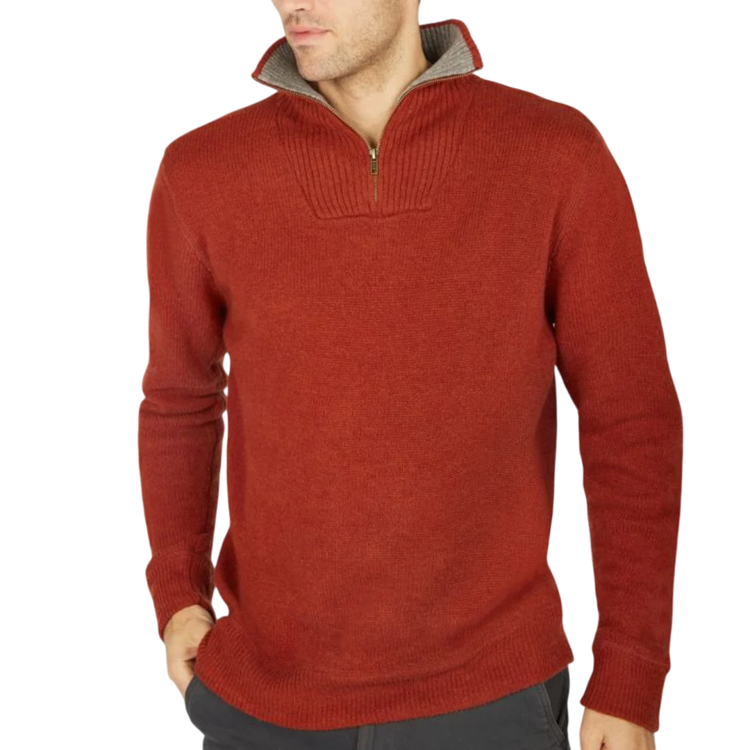 Men's Lambswool Half Zip Knit Russet Jumper