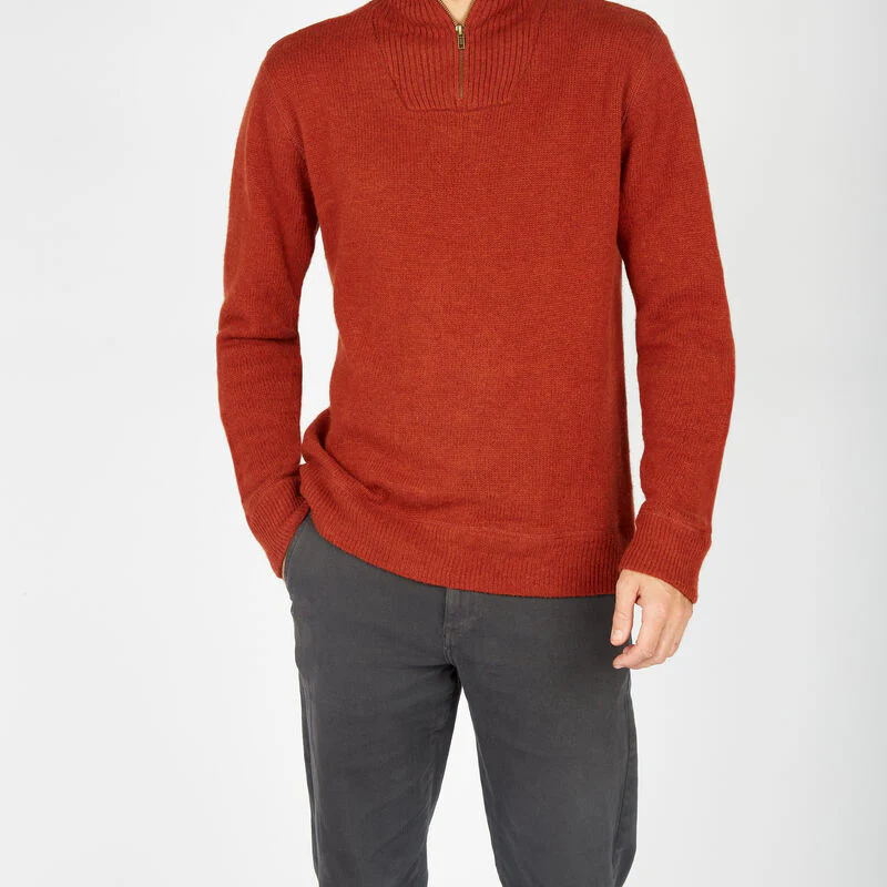 Men's Lambswool Half Zip Knit Russet Jumper - Image 2