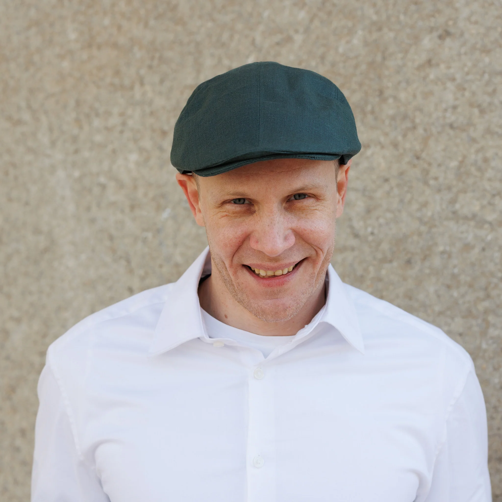 Mens Linen Driving Green Flat Cap