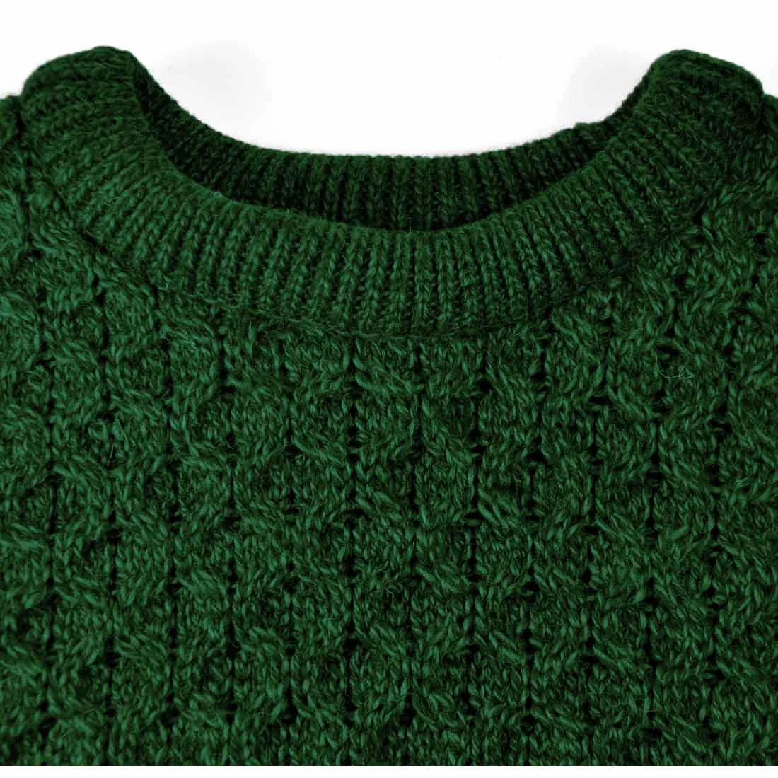 Men's Merino Wool Aran Crew Neck Green Jumper - Image 4